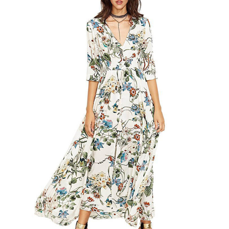 Vintage Style Long Sleeve Bohemian Dress