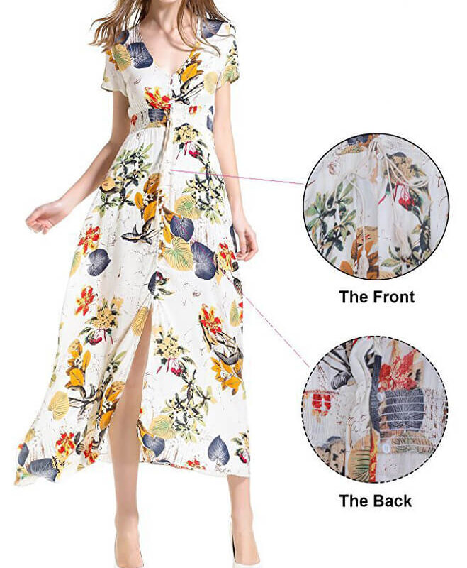 Women's Bohemian Floral Printed V Neck Short Sleeve Maxi Dress