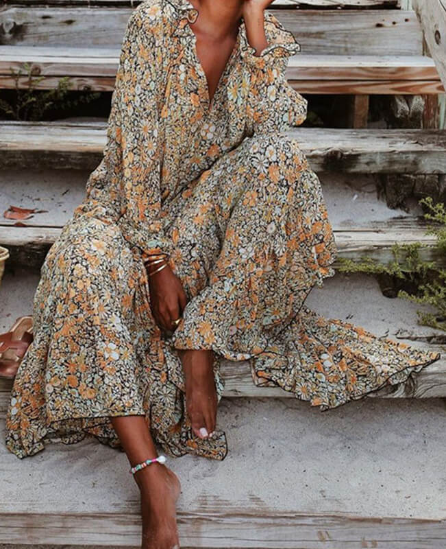 Loose Floral Bohemian Beach Dress For Women | Seamido