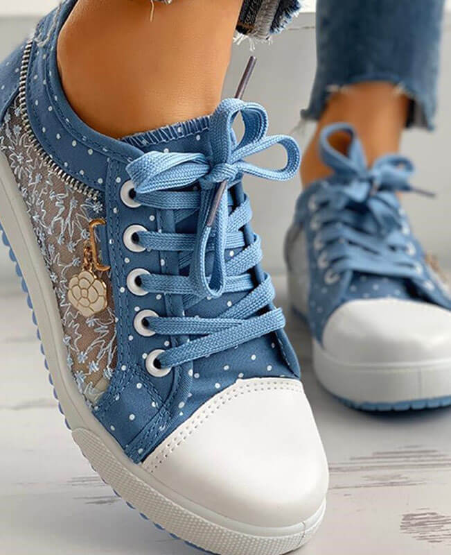 Patchwork Lace Canvas Shoes Hollow Breathable Platform Flat Shoes