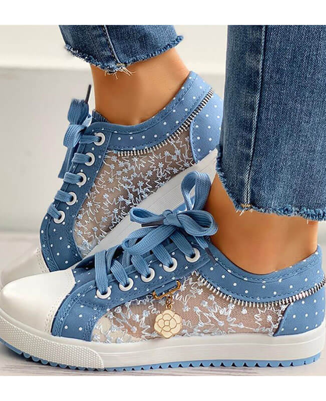 Patchwork Lace Canvas Shoes Hollow Breathable Platform Flat Shoes