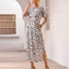 Women's Short Sleeve Leopard Pattern Slit Hem Dress