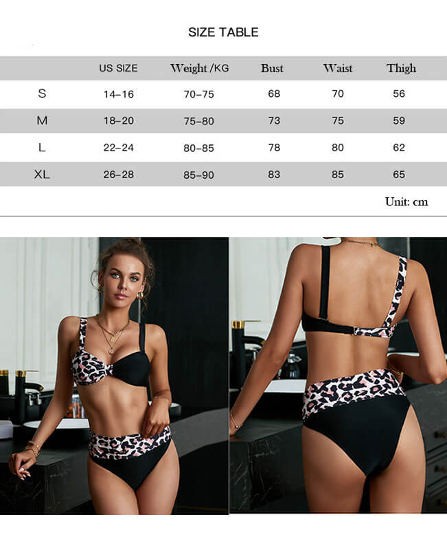 Women's Swimwear High Waist Stitching Leopard Hot Bikini