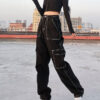 Patchwork Black Baggy Jeans Cargo Pants