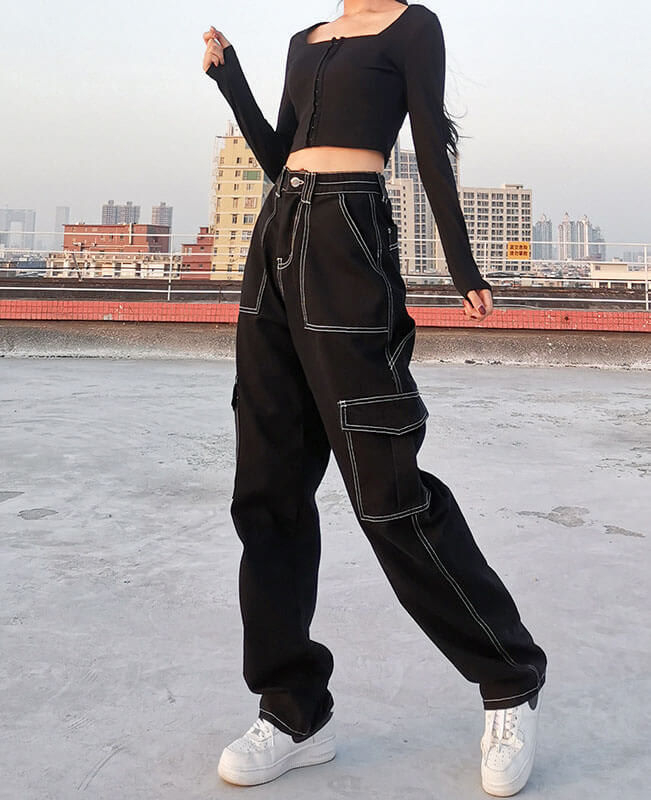 High Waisted Wide Leg Pants Cropped Trouser---Seamido