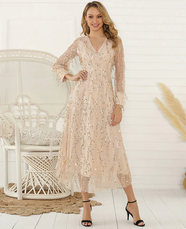 Sequin Tassel Women's Long sleeve Maxi Dress