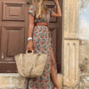 Women's V-Neck Maxi Boho Dresses with Belt