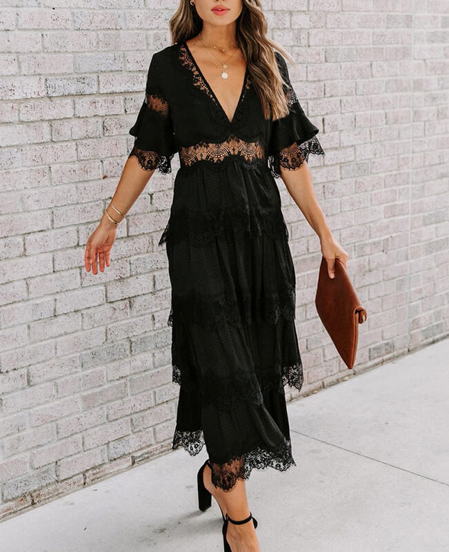Black Lace Dresses Beach Maxi Dress