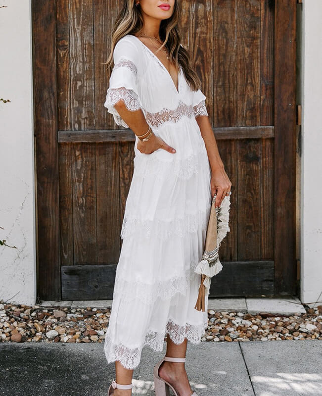 Loose Maxi Dress White Lace Dress For Women