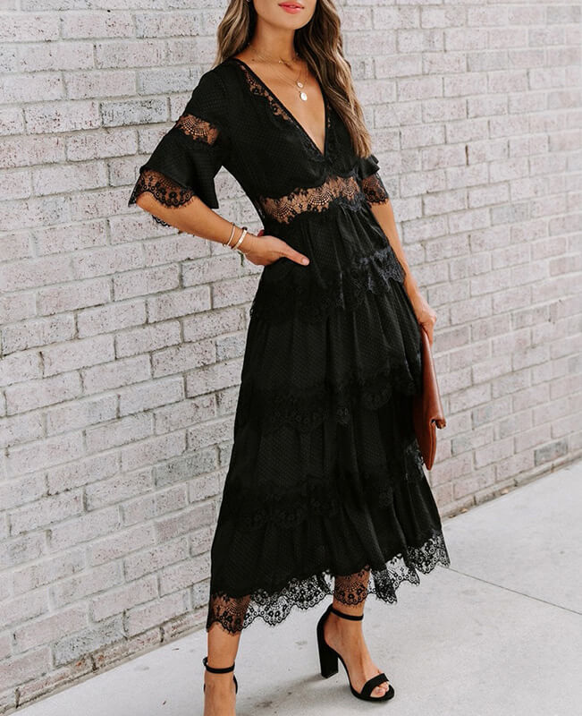 Black Lace Dresses Beach Maxi Dress