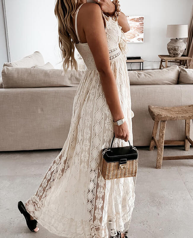 White Lace Dresses Beach Maxi Dress
