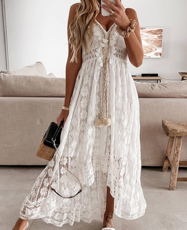 White Lace Dresses Beach Maxi Dress