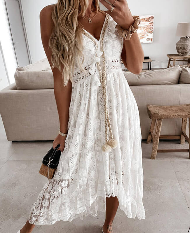 White Lace Dresses Beach Maxi Dress