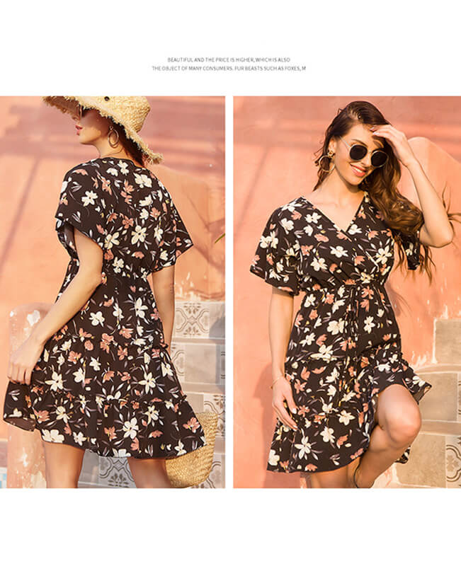 Floral Print Elegant Beach Dress