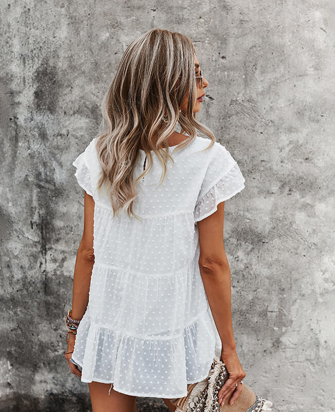 Cute Round Neck White Lace Tops
