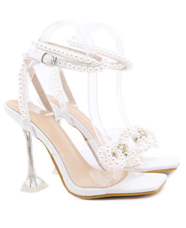 High Heels Pumps Sexy White String Bead Sandals
