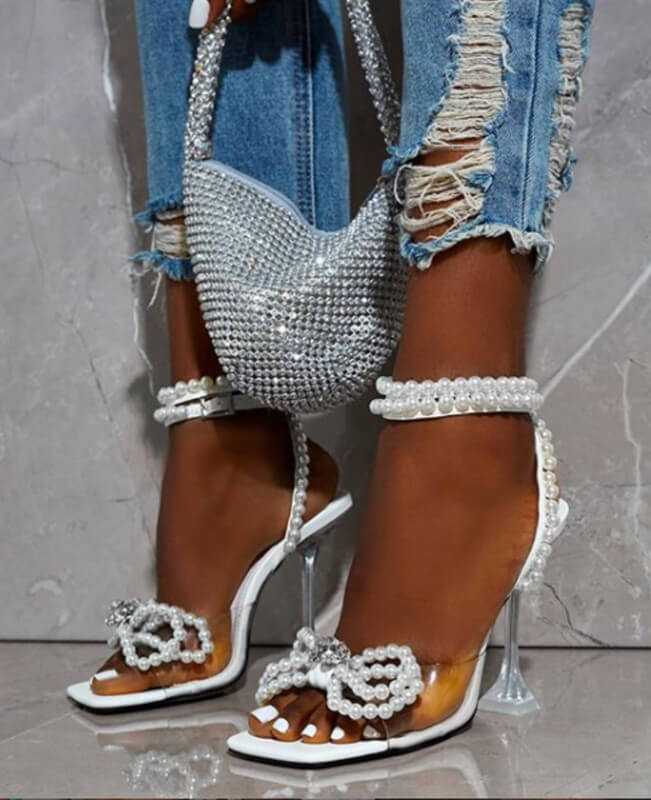 High Heels Pumps Sexy White String Bead Sandals