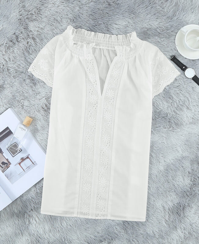 Lotus Leaf Hollow Out Lace Blouse Tops