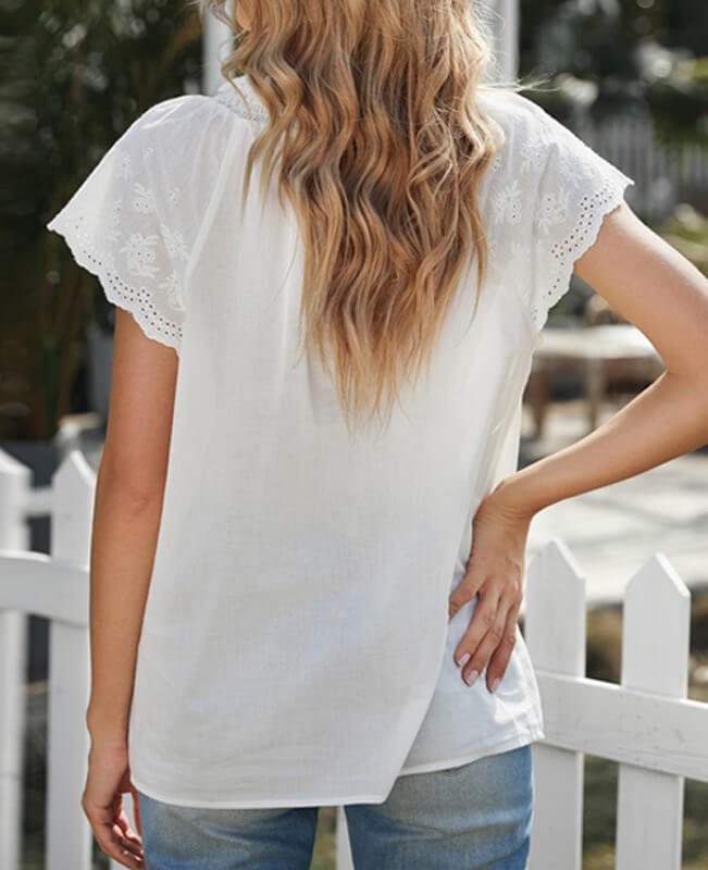 Lotus Leaf Hollow Out Lace Blouse Tops