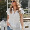 Lotus Leaf Hollow Out Lace Blouse Tops