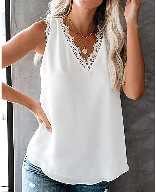 Summer V Neck Strappy Tank Top Sleeveless Loose Blouse