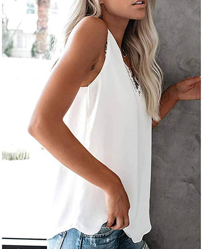 Summer V Neck Strappy Tank Top Sleeveless Loose Blouse