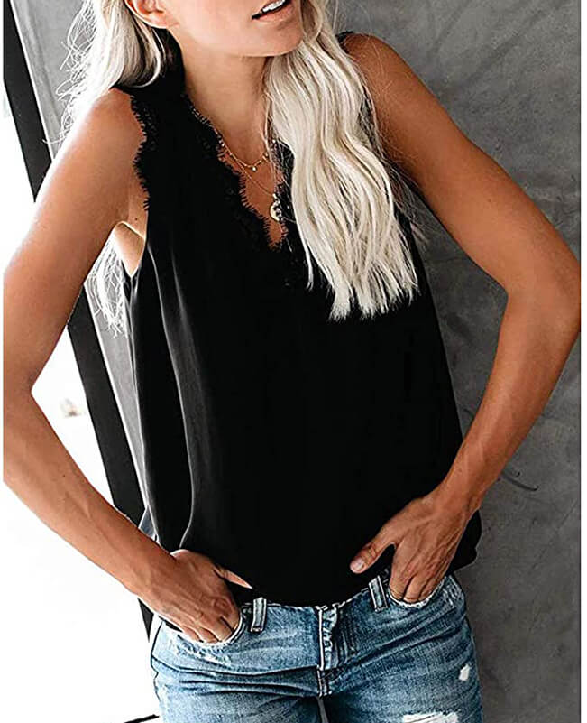 Summer V Neck Strappy Tank Top Sleeveless Loose Blouse