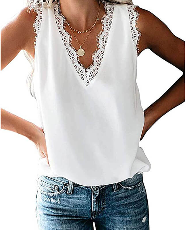 Summer V Neck Strappy Tank Top Sleeveless Loose Blouse