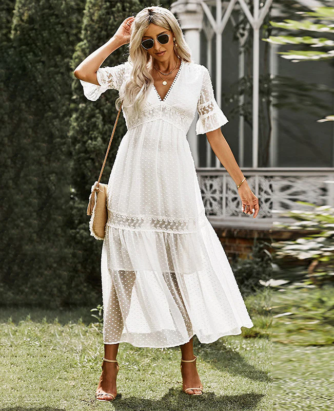 Short Sleeve Beach Lace Maxi Sweet Dress