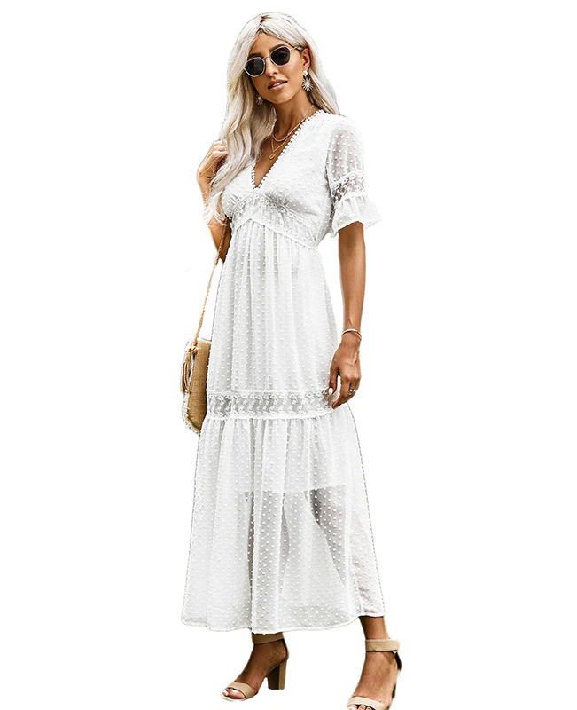 Short Sleeve Beach Lace Maxi Sweet Dress