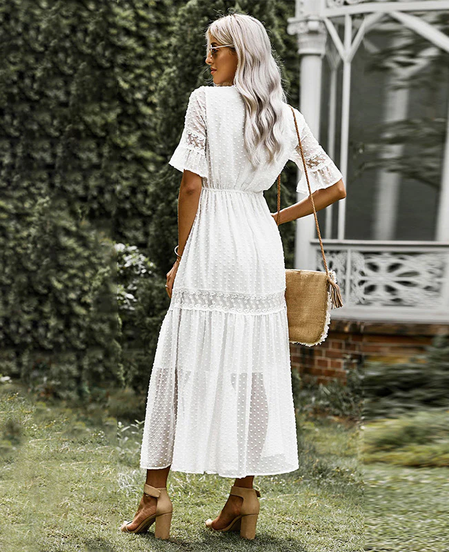 Short Sleeve Beach Lace Maxi Sweet Dress