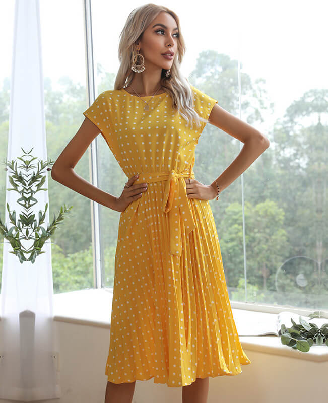 Wave Point Round Neck Short Sleeve Dress
