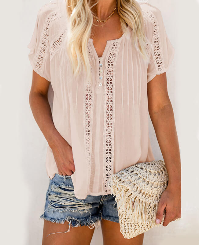 Hollow Out Flower Lace Blouse Tops