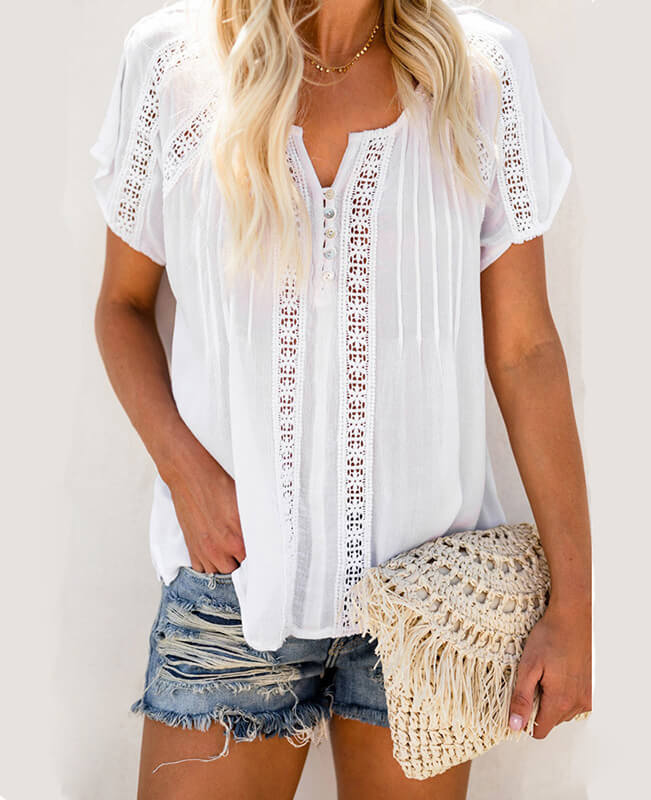 Hollow Out Flower Lace Blouse Tops