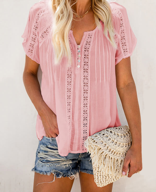 Hollow Out Flower Lace Blouse Tops