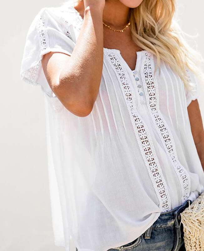 Hollow Out Flower Lace Blouse Tops
