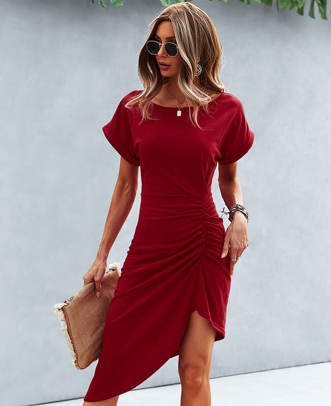 Knitted Sexy Short Sleeved Irregular Dress