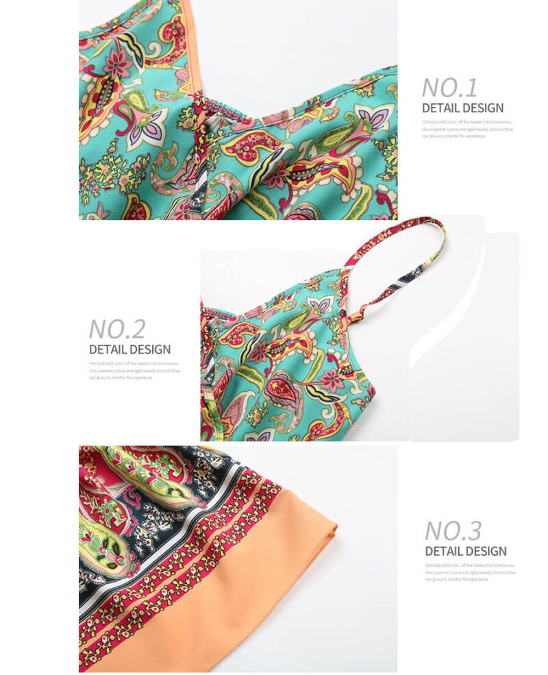 V-neck Sleeveless Backless Green Floral Mini Dress