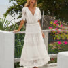 Women V-neck White Lace Maxi Dress