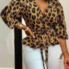 Women's Casual Tops V-Neck Leopard Loose Blouse