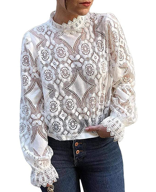 Hollow Out White Lace Top