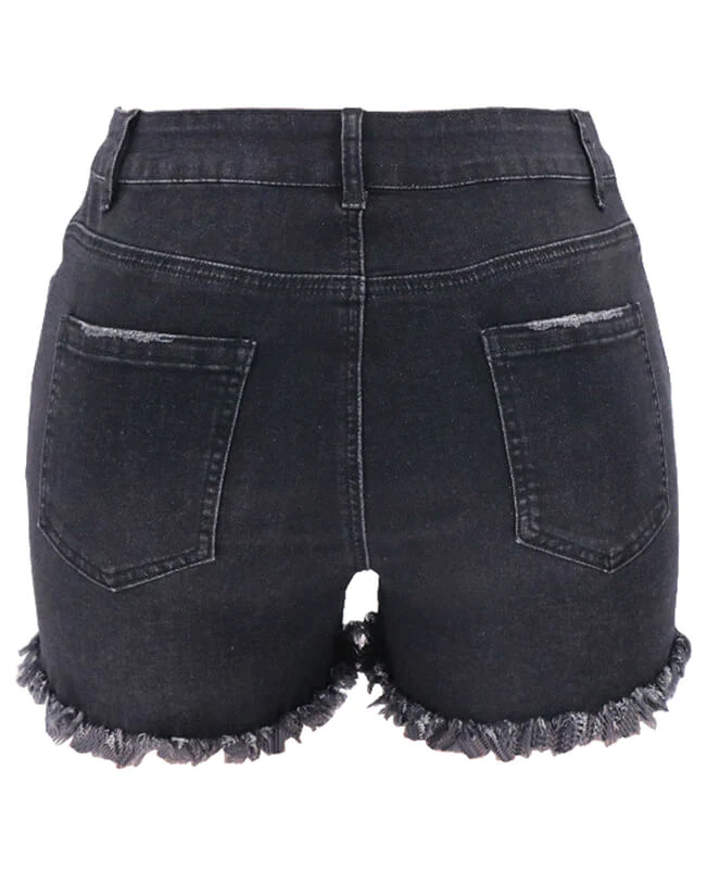 Casual Denim Shorts Frayed Raw Hem Ripped Jeans Shorts
