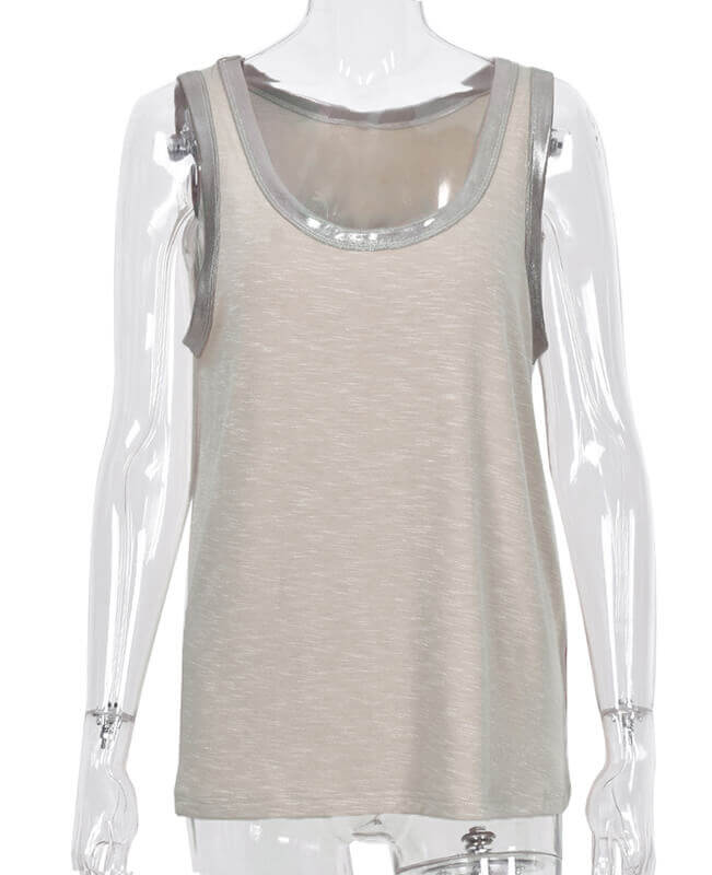 Casual Tank Top with Metal Rim Crew Neck Loose Fitting T Shirt