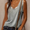Casual Tank Top with Metal Rim Crew Neck Loose Fitting T Shirt