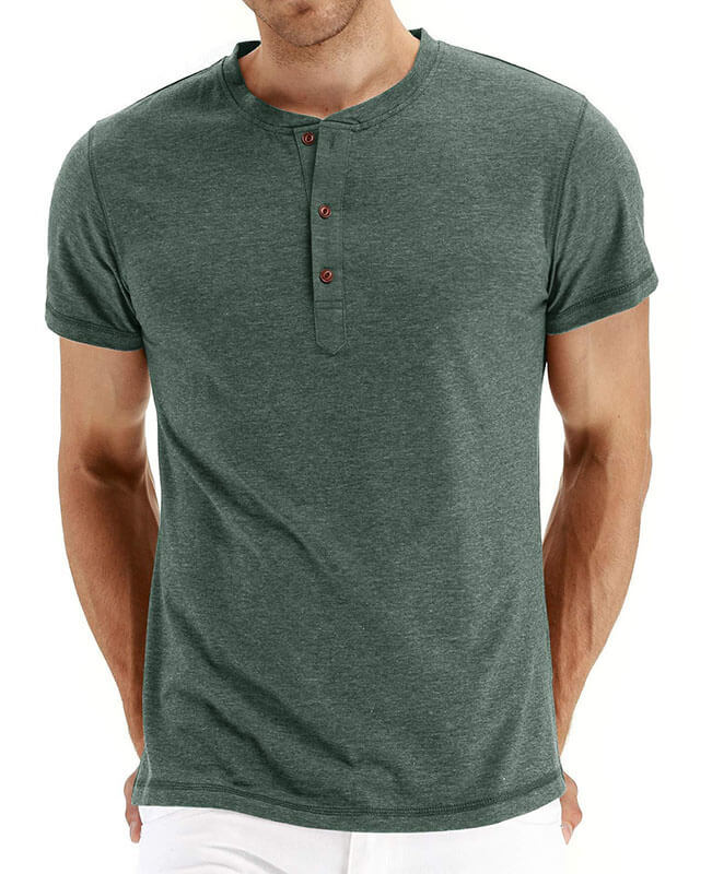 Men Henley T-shirt Cotton Summer T-shirt