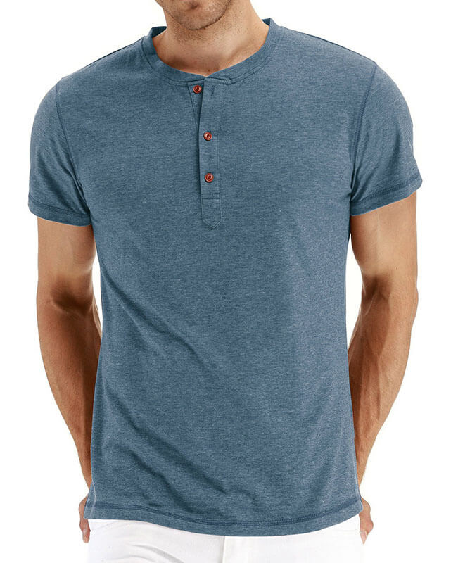 Men Henley T-shirt Cotton Summer T-shirt