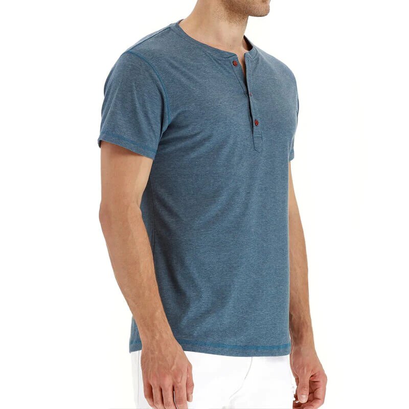 Men Henley T-shirt Cotton Summer T-shirt