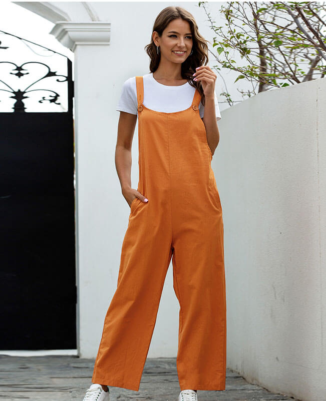 Retro Casual Strap Wide-leg Trouser Long Jumpsuits for Women