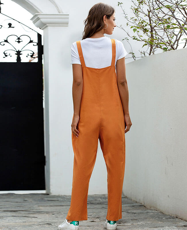 Retro Casual Strap Wide-leg Trouser Long Jumpsuits for Women