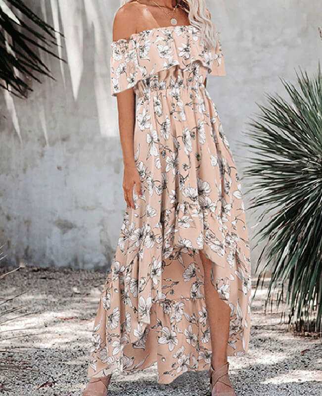 Off Shoulder Asymmetrical Floral Dress For Women